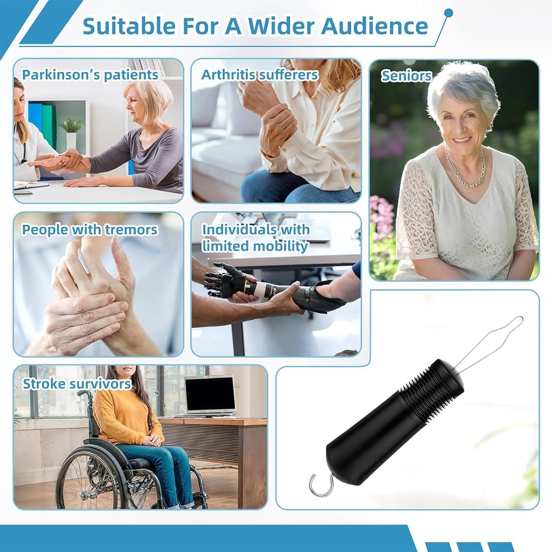 Aide pour Boutons et Enfile-Bouton — Crochet d&rsquo;habillage adapté arthrite et perte de motricité fine