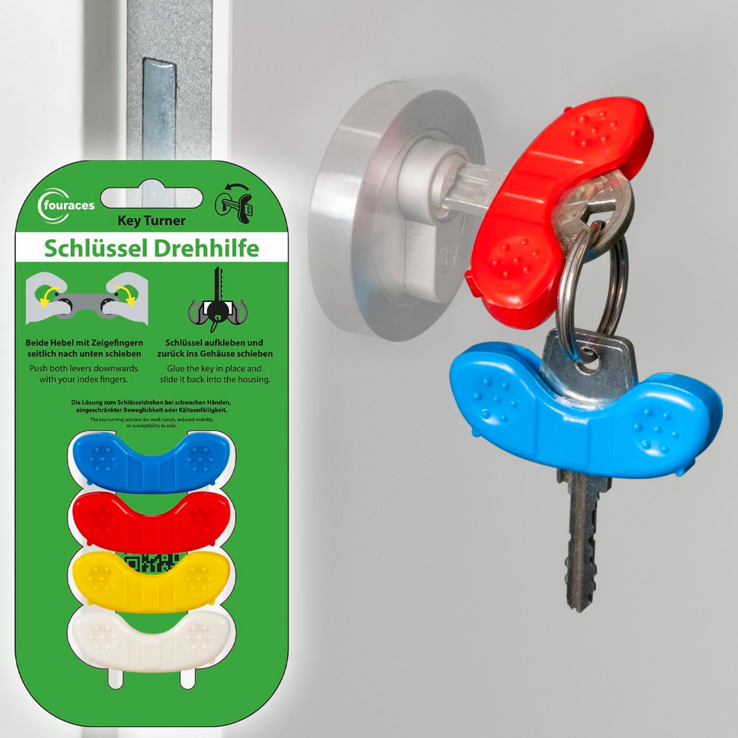 Aide pour tourner les cles — Pack de 4 manches ergonomiques pour ouvrir les portes sans forcer