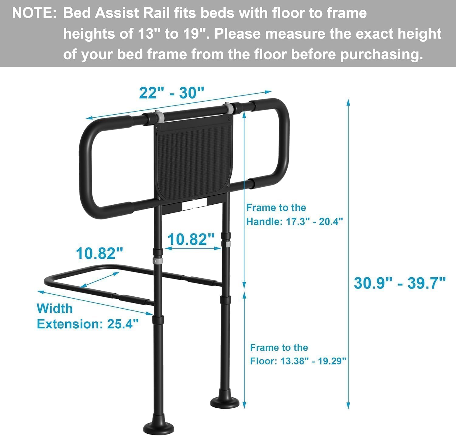 Barre d&rsquo;appui de lit reglable avec eclairage LED – Aide au lever pour seniors et personnes a mobilite reduite
