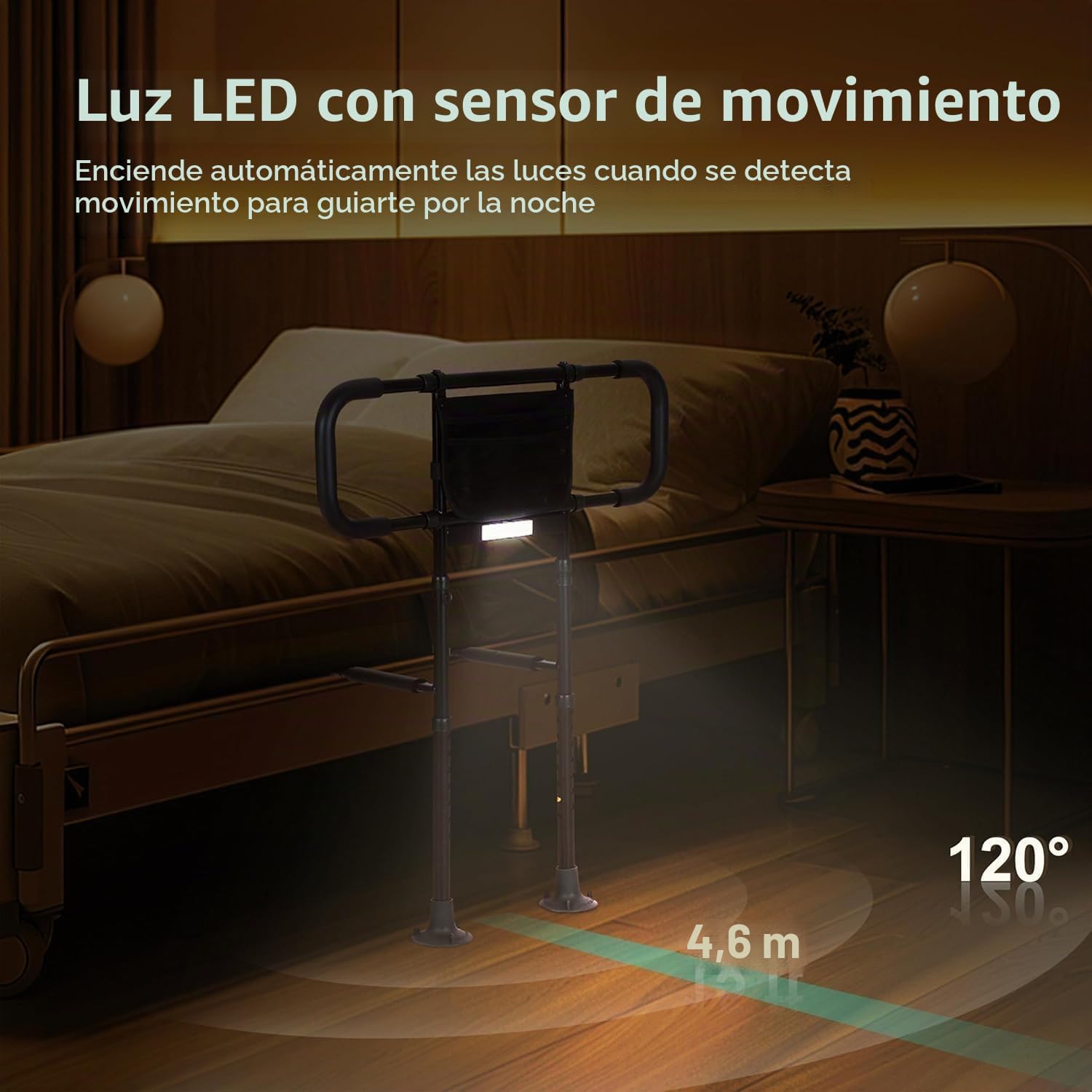 Barre d&rsquo;appui de lit reglable avec eclairage LED – Aide au lever pour seniors et personnes a mobilite reduite