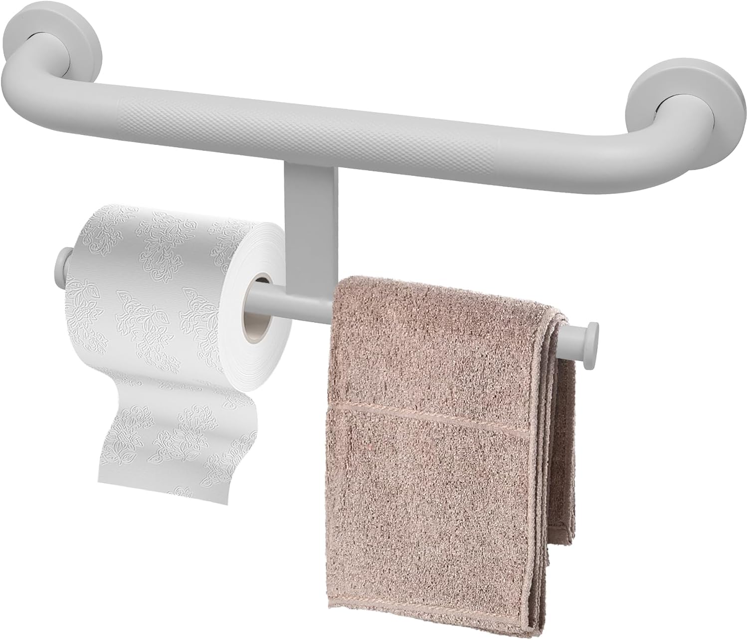Barre d&rsquo;appui avec porte-papier toilette 2 en 1 – Support de securite inox 40 cm