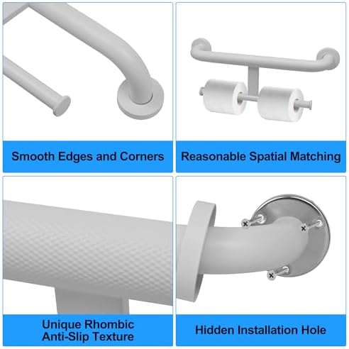 Barre d&rsquo;appui avec porte-papier toilette 2 en 1 – Support de securite inox 40 cm
