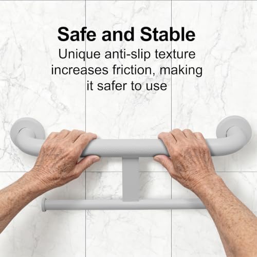 Barre d&rsquo;appui avec porte-papier toilette 2 en 1 – Support de securite inox 40 cm