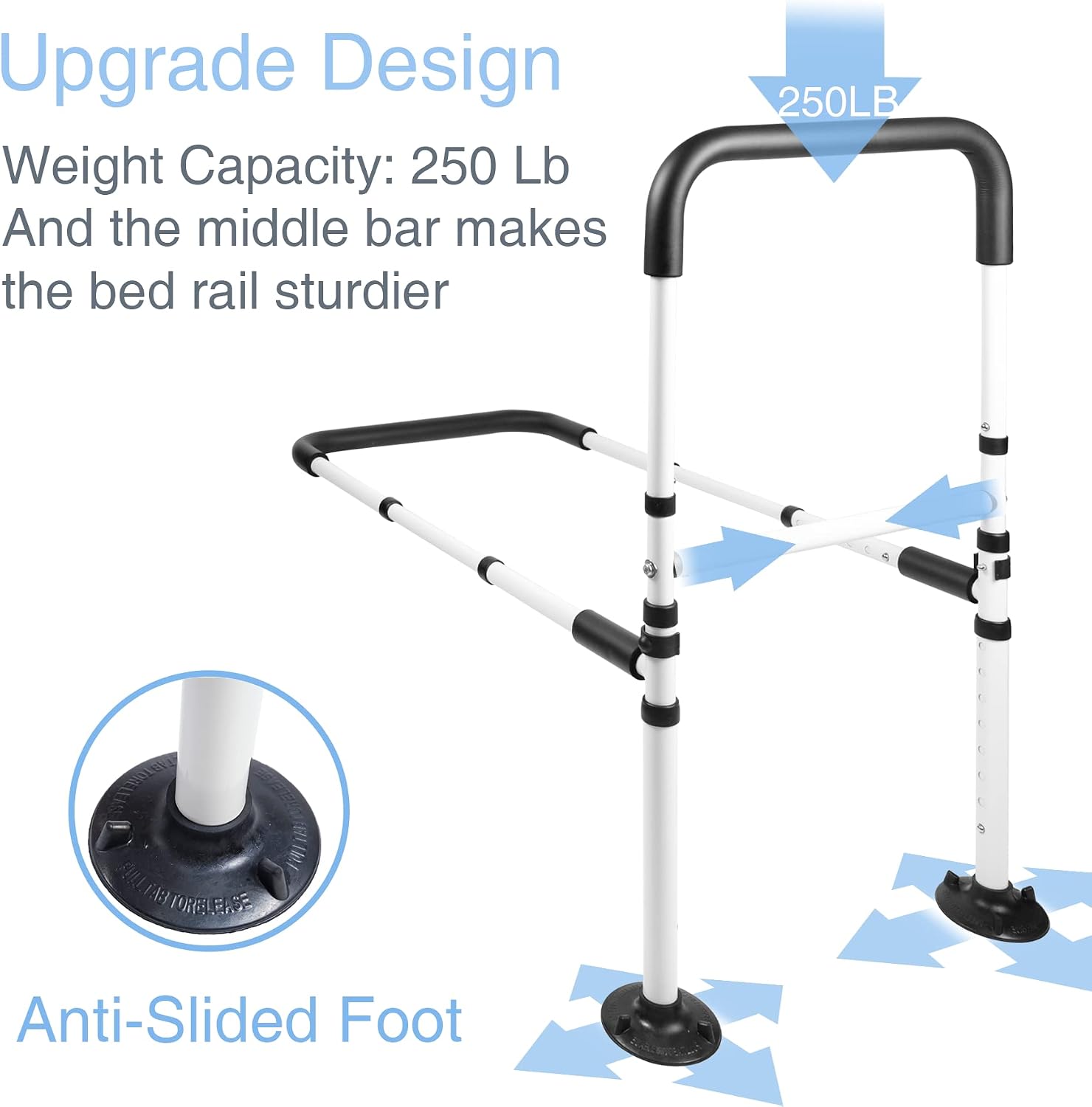 Barriere de lit pour seniors — Aide au lever securisee, hauteur reglable, sans outils