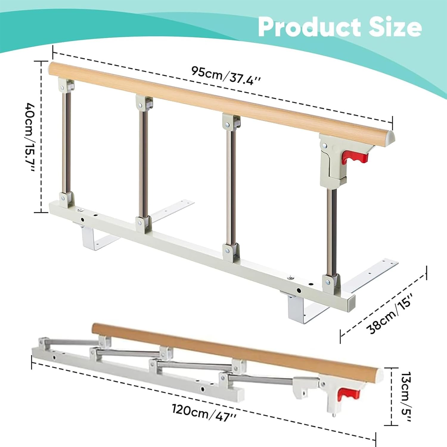 Barrière de Lit pour Seniors 95×45 cm — Protection anti-chute pliable pour personnes âgées et handicapées
