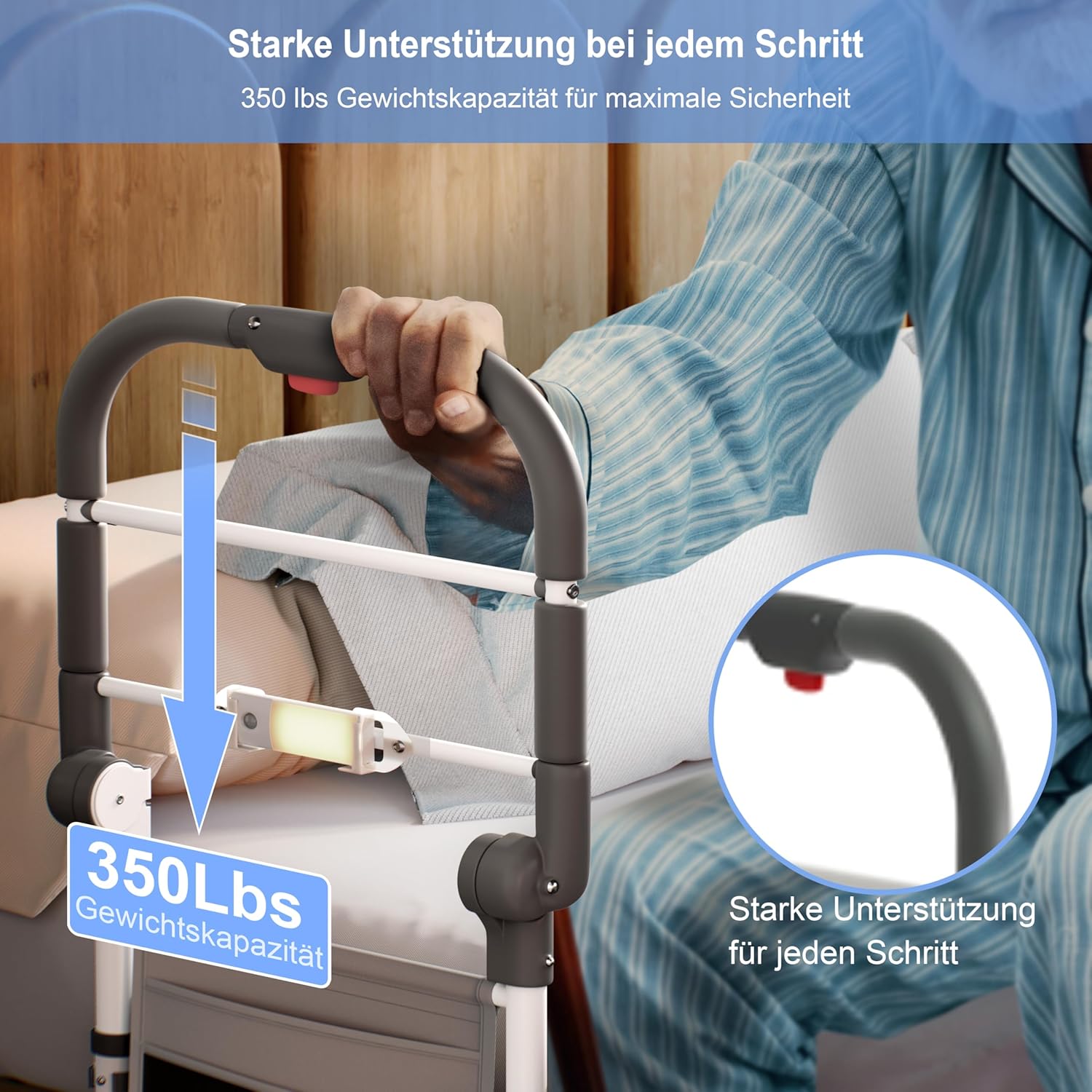 Barriere de lit adulte repliable – Aide au lever avec sac de rangement