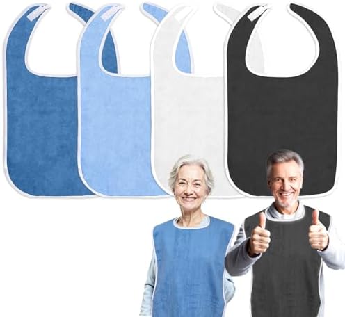 Bavoir adulte imperméable — Protection confortable pour seniors et personnes dépendantes (lot de 4)