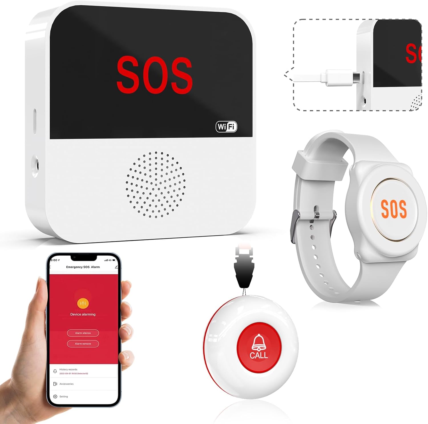 Bouton d&rsquo;appel d&rsquo;urgence WiFi pour seniors — Système d&rsquo;alerte connecté avec notifications smartphone