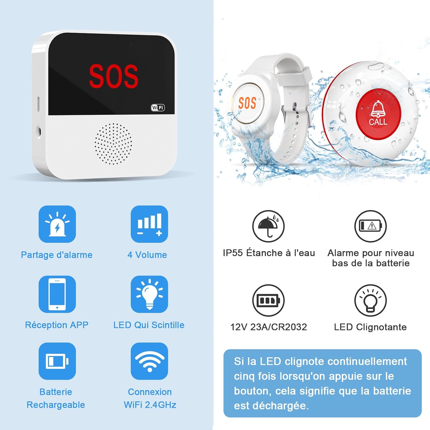 Bouton d&rsquo;appel d&rsquo;urgence WiFi pour seniors — Système d&rsquo;alerte connecté avec notifications smartphone