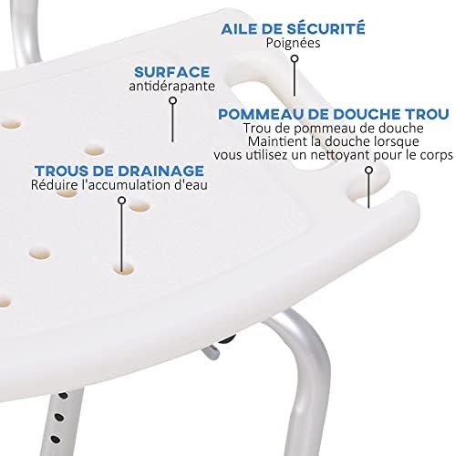 Chaise de douche ergonomique HOMCOM – Siege reglable en hauteur 136 kg