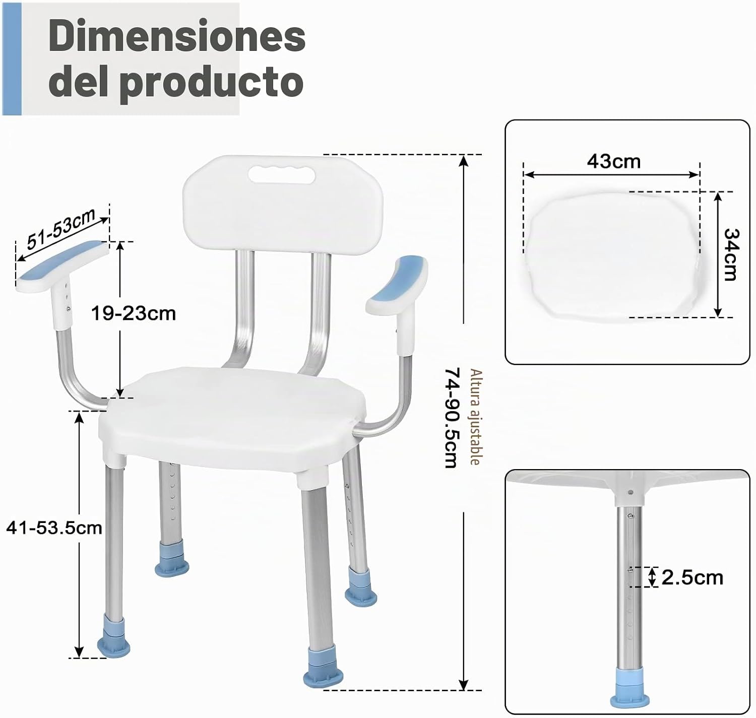 Chaise de douche avec accoudoirs et dossier — Confort et securite pour seniors et personnes a mobilite reduite