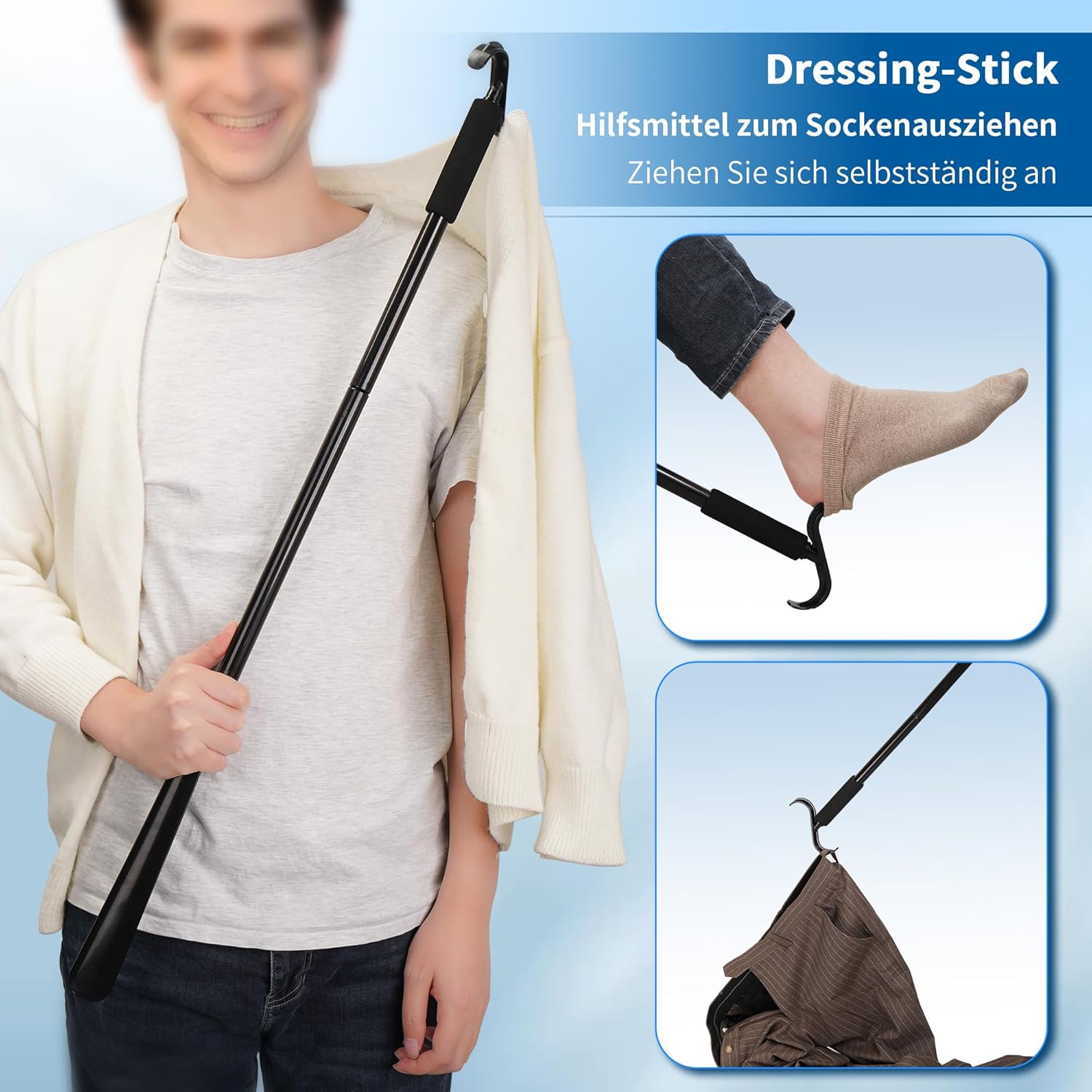Chausse-pied Extra Long 90 cm 3-en-1 — Aide à l&rsquo;habillage pour seniors, arthrite et mobilité réduite