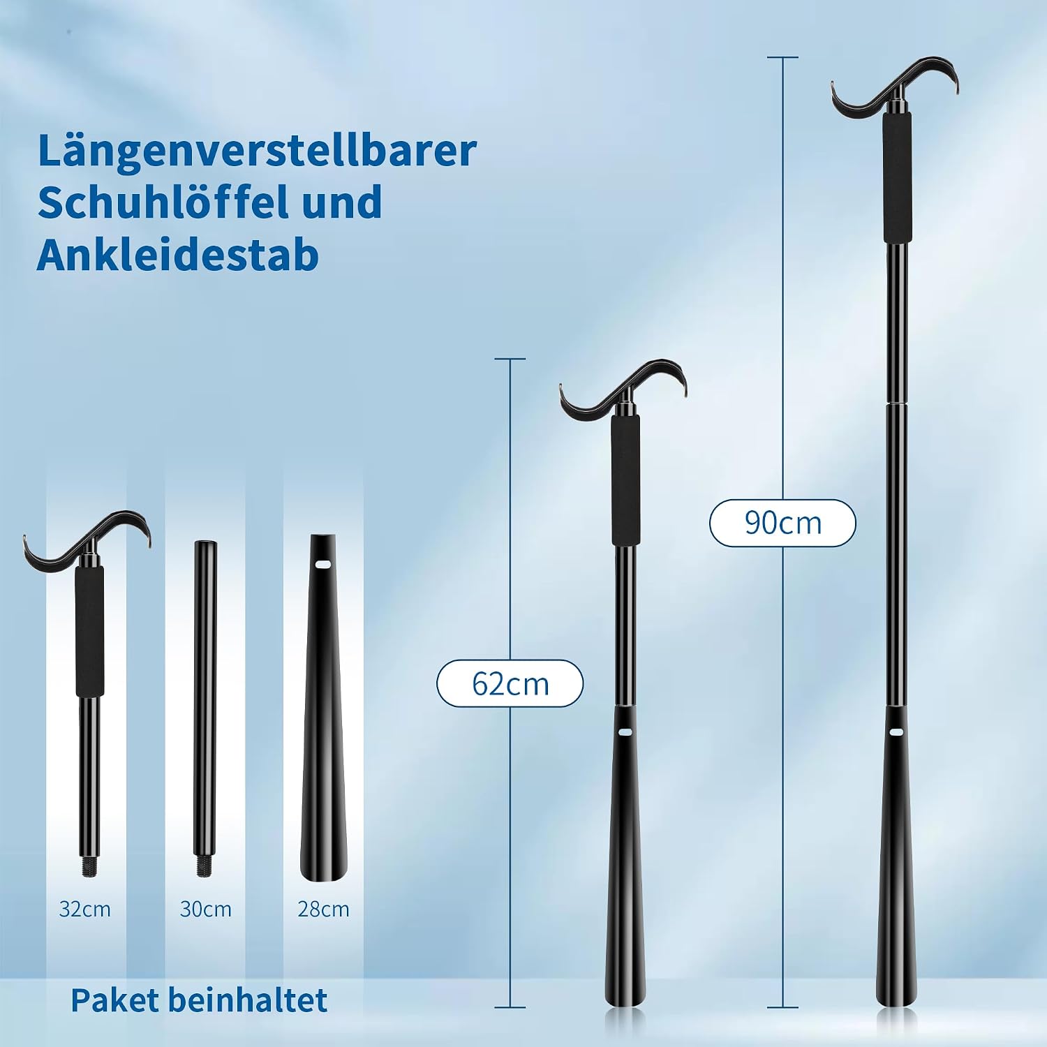 Chausse-pied Extra Long 90 cm 3-en-1 — Aide à l&rsquo;habillage pour seniors, arthrite et mobilité réduite