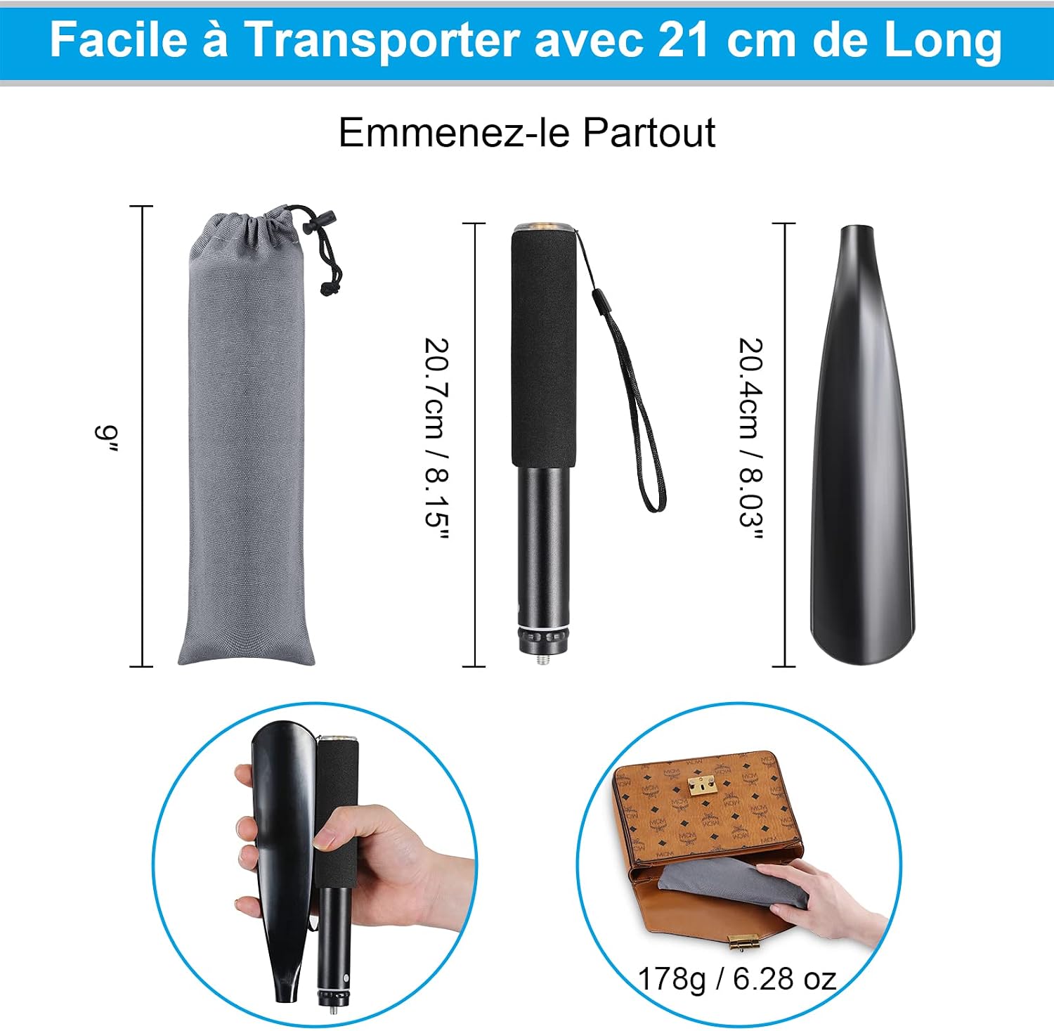 Chausse-pied telescopique 41-97 cm en aluminium — Pour enfiler vos chaussures sans vous pencher