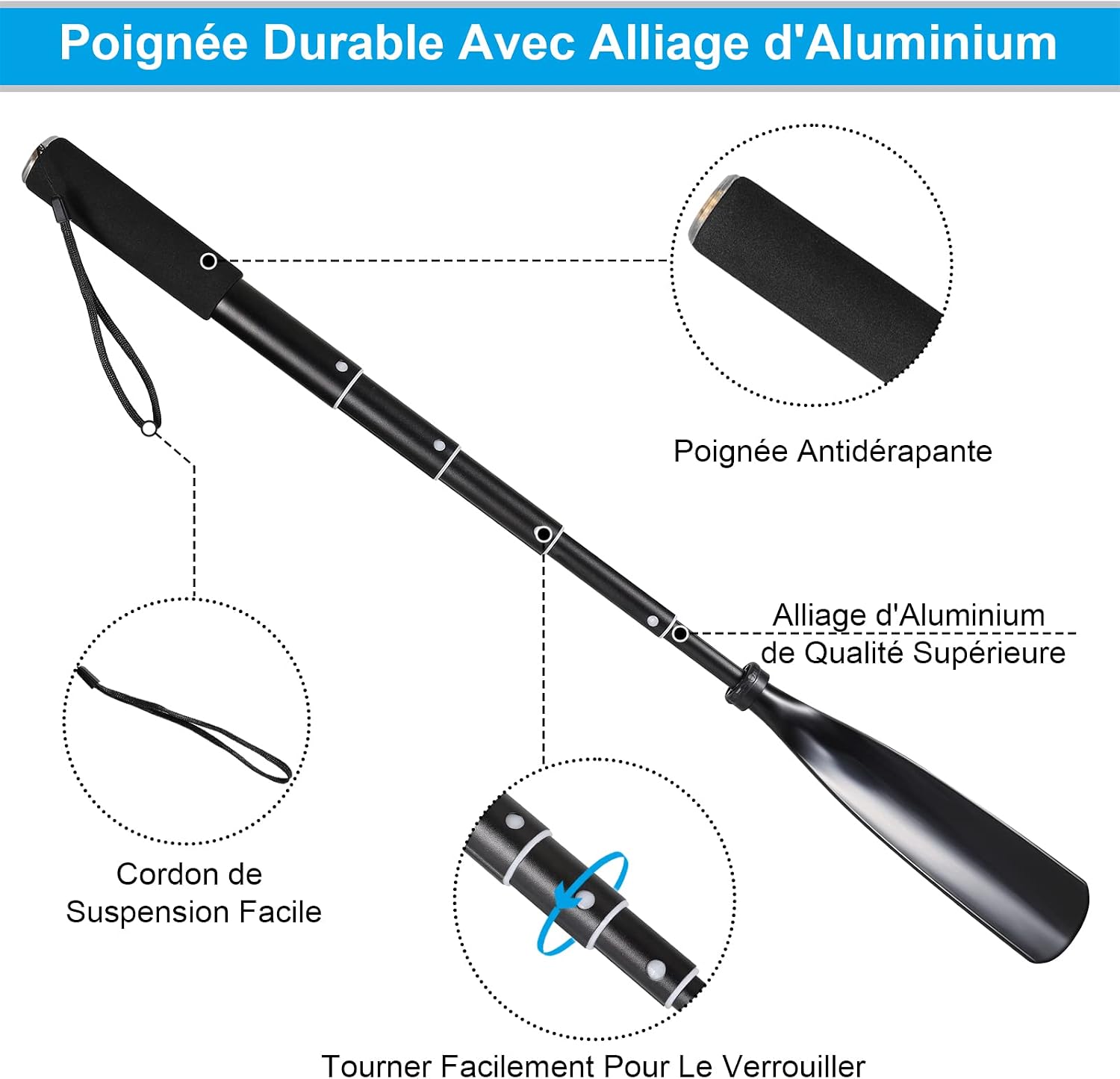 Chausse-pied telescopique 41-97 cm en aluminium — Pour enfiler vos chaussures sans vous pencher