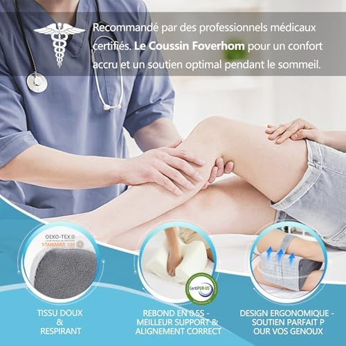 Orthopadisches Kniekissen Foverhom – Memory-Schaum mit Halteband gegen Ischias
