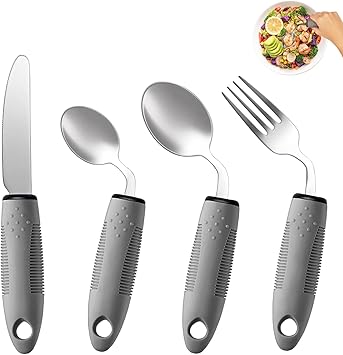 Couverts lestes inclines a 42 degres – Set 4 pieces pour Parkinson, tremblements et arthrose
