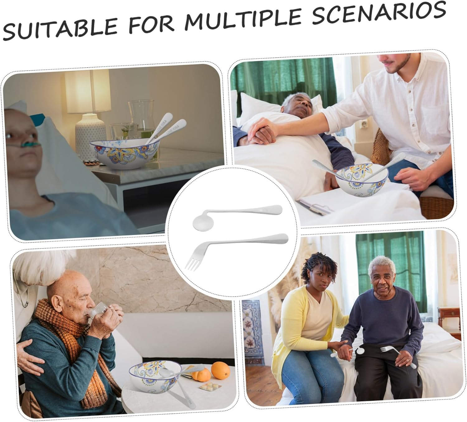 Couverts ergonomiques courbes — Set fourchette et cuillere adaptees arthrose et Parkinson