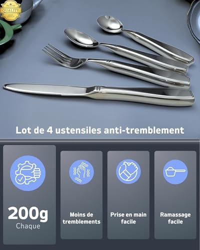 Couverts lestés anti-tremblements — Set 4 pièces pour Parkinson et arthrose