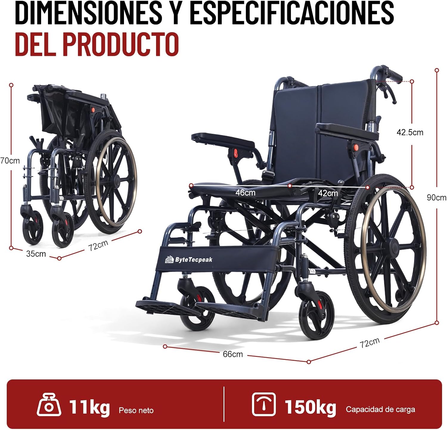 Fauteuil roulant pliable ultra-leger 11 kg — Autonomie et confort pour seniors et personnes a mobilite reduite