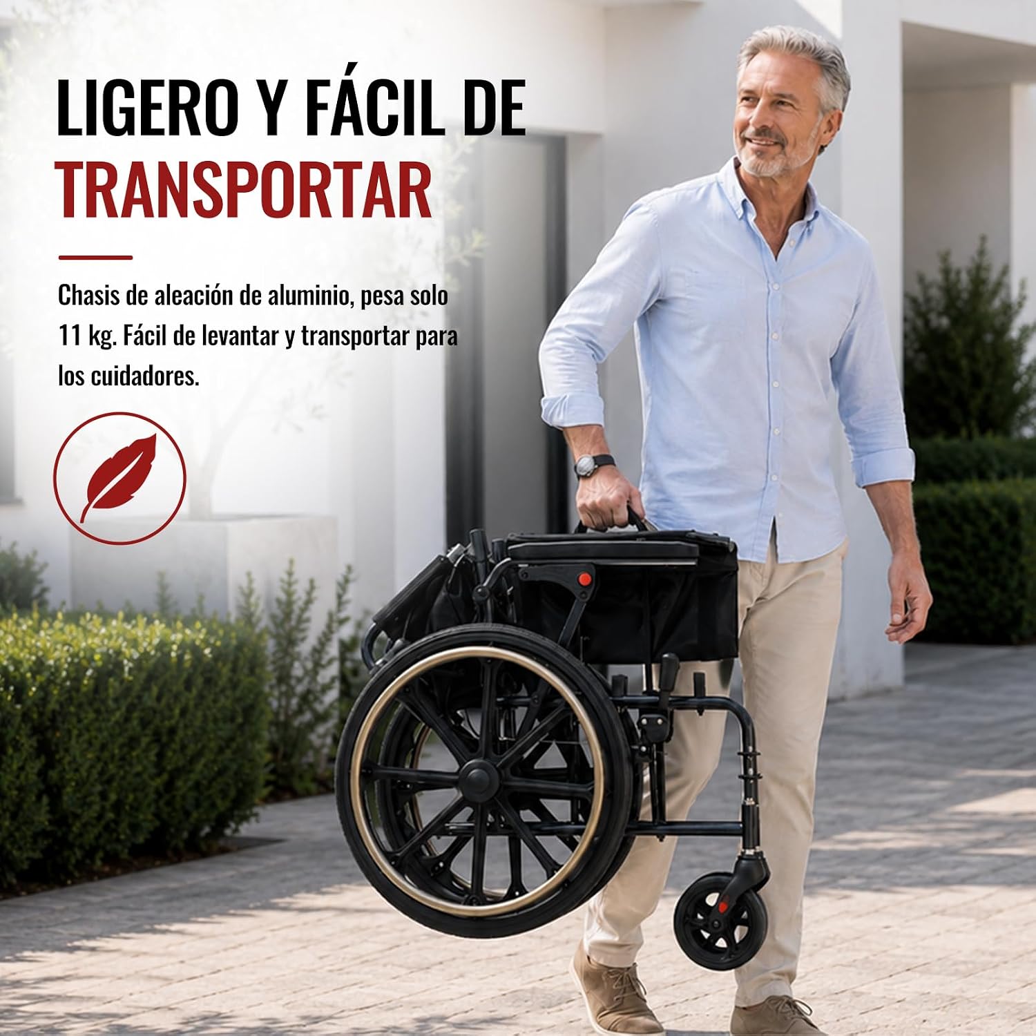 Fauteuil roulant pliable ultra-leger 11 kg — Autonomie et confort pour seniors et personnes a mobilite reduite