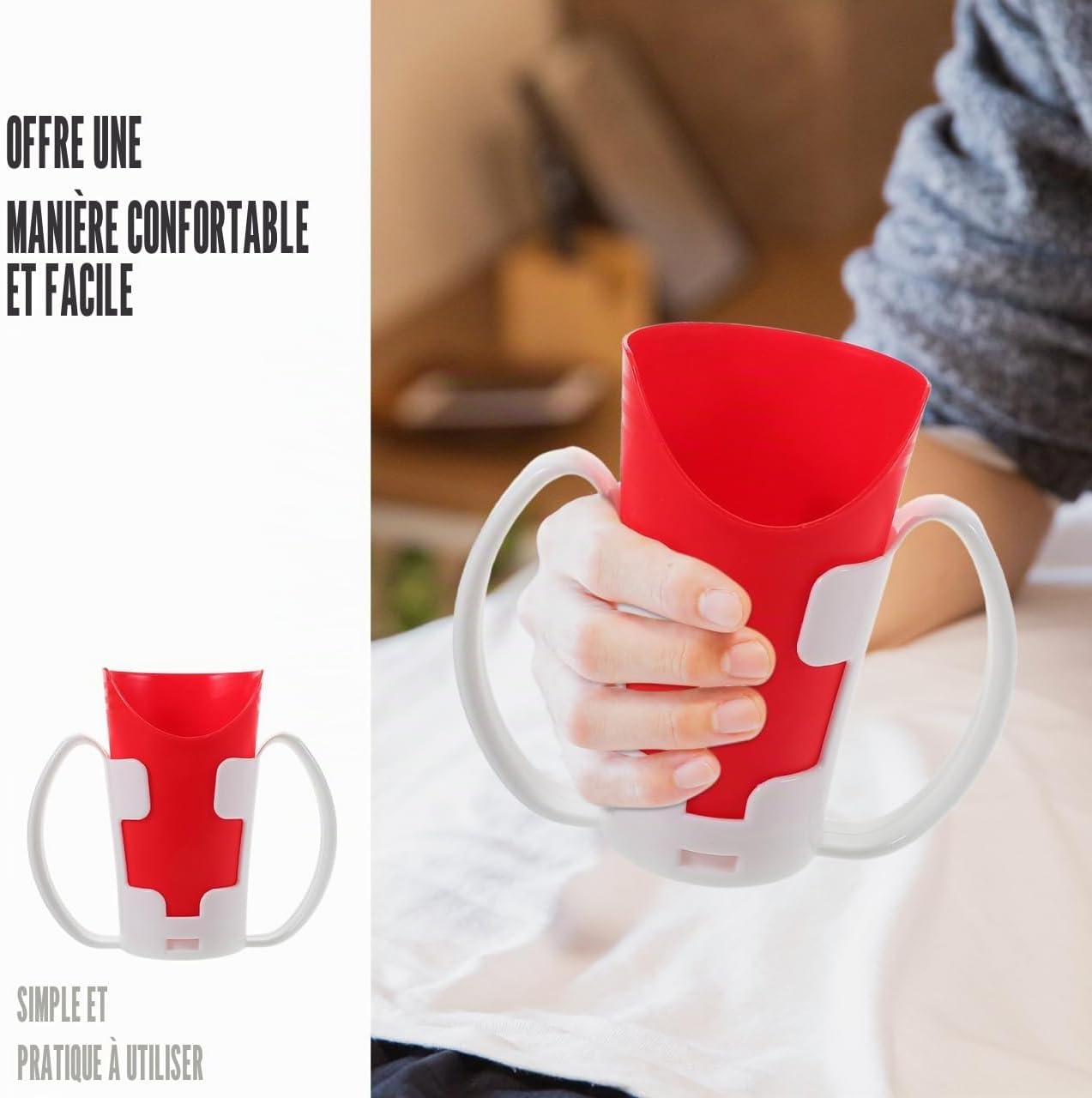 Gobelet à découpe nasale avec poignées — Tasse adaptative pour troubles de la déglutition