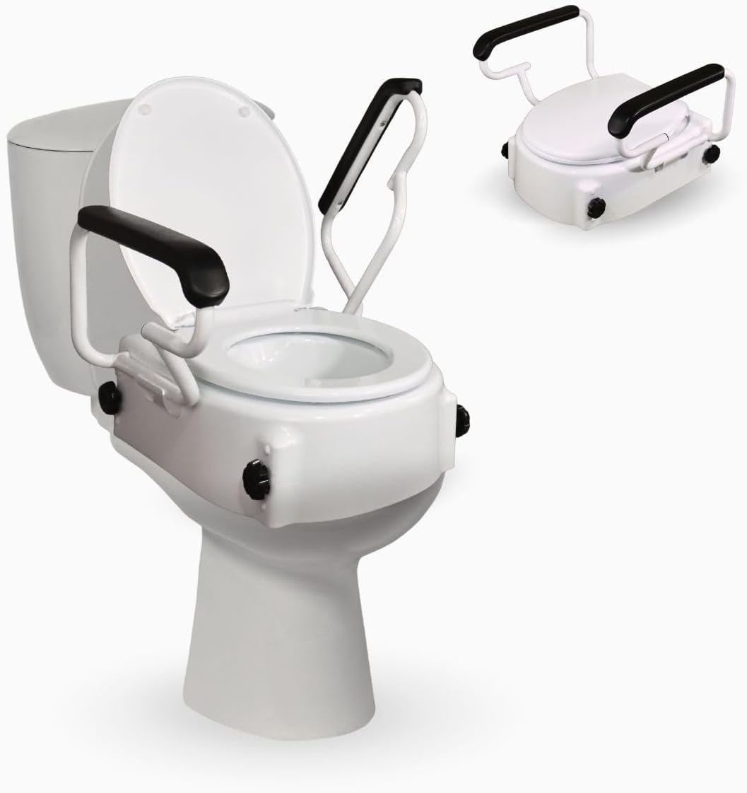 Rehausseur WC avec accoudoirs rabattables — Confort et securite aux toilettes pour seniors