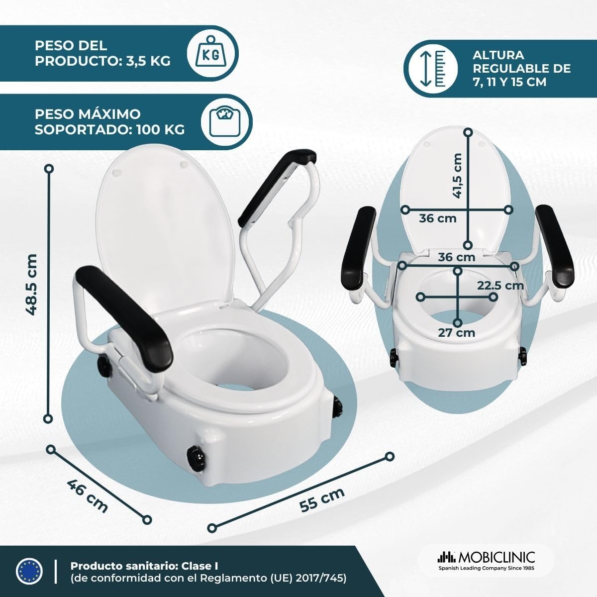 Alza WC con braccioli ribaltabili — Comfort e sicurezza per anziani