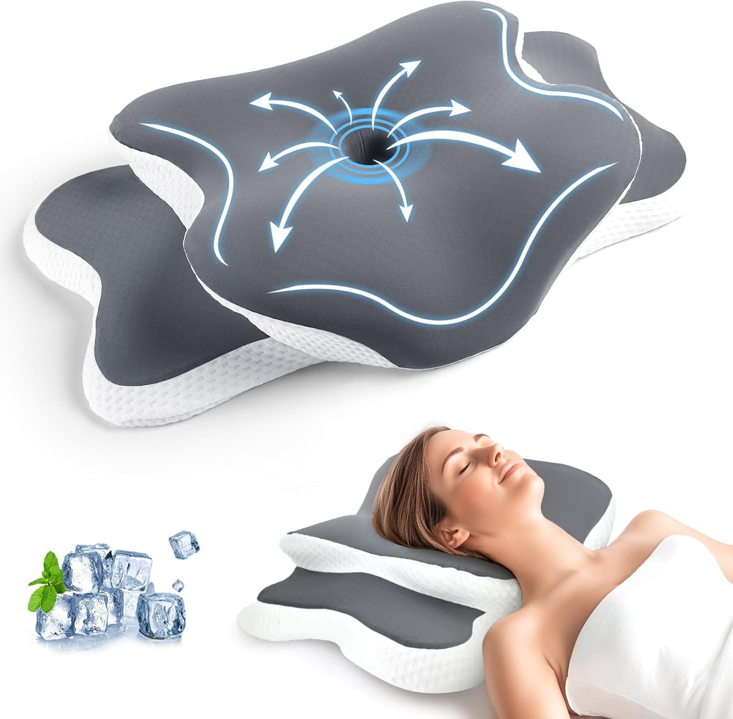 Oreiller cervical ergonomique a memoire de forme – Soulagement des douleurs cervicales