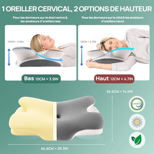 Oreiller cervical papillon MULISOFT – Memoire de forme pour toutes les positions de sommeil