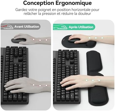 Repose-poignets ergonomique en mousse mémoire — Soulagement du canal carpien et fatigue de frappe