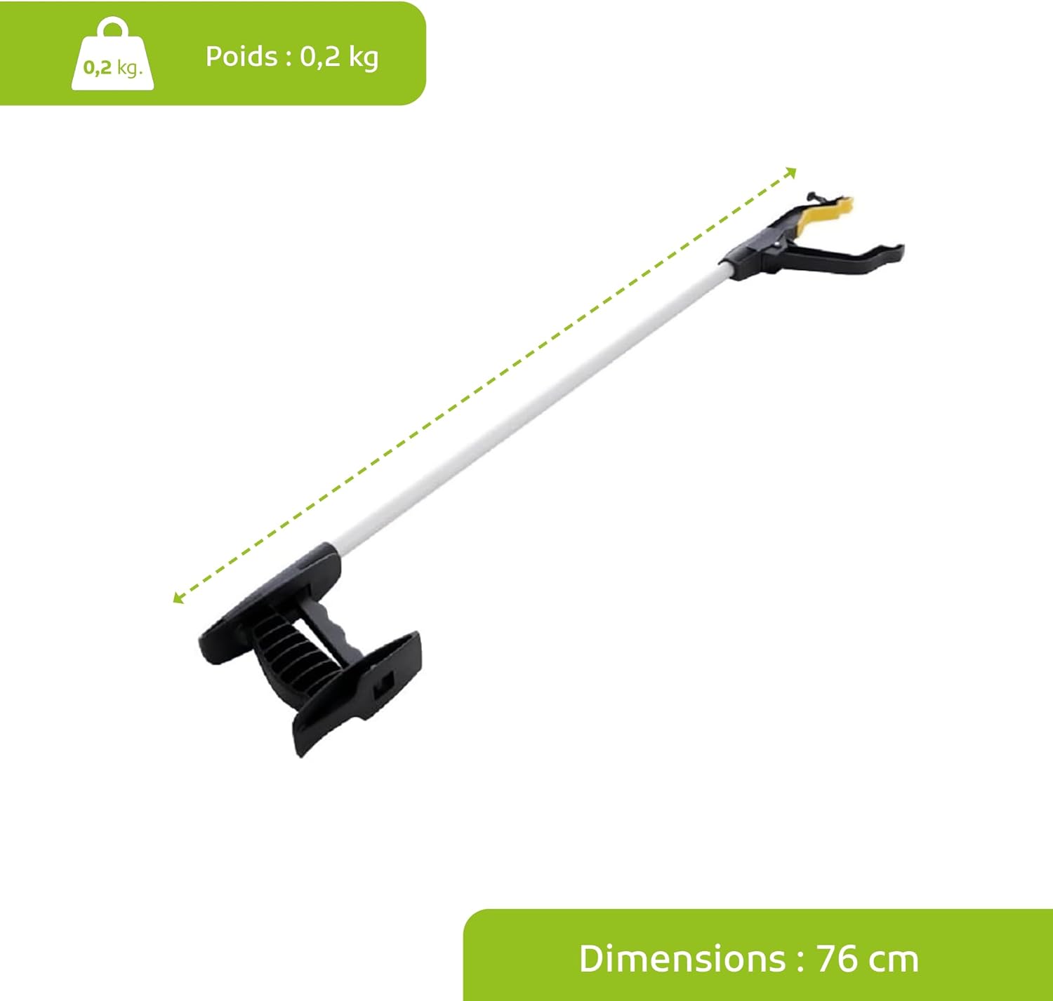 Pince de prehension avec embout aimante 76cm — Outil de ramassage pour seniors et handicapes, machoires souples antiderapantes