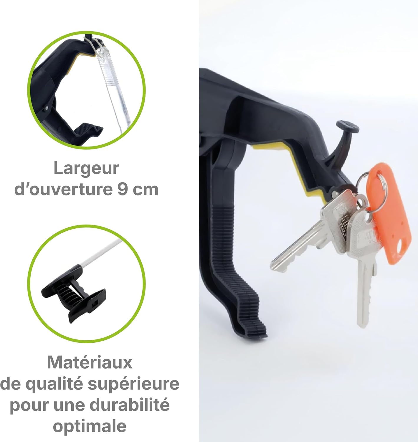 Pince de prehension avec embout aimante 76cm — Outil de ramassage pour seniors et handicapes, machoires souples antiderapantes