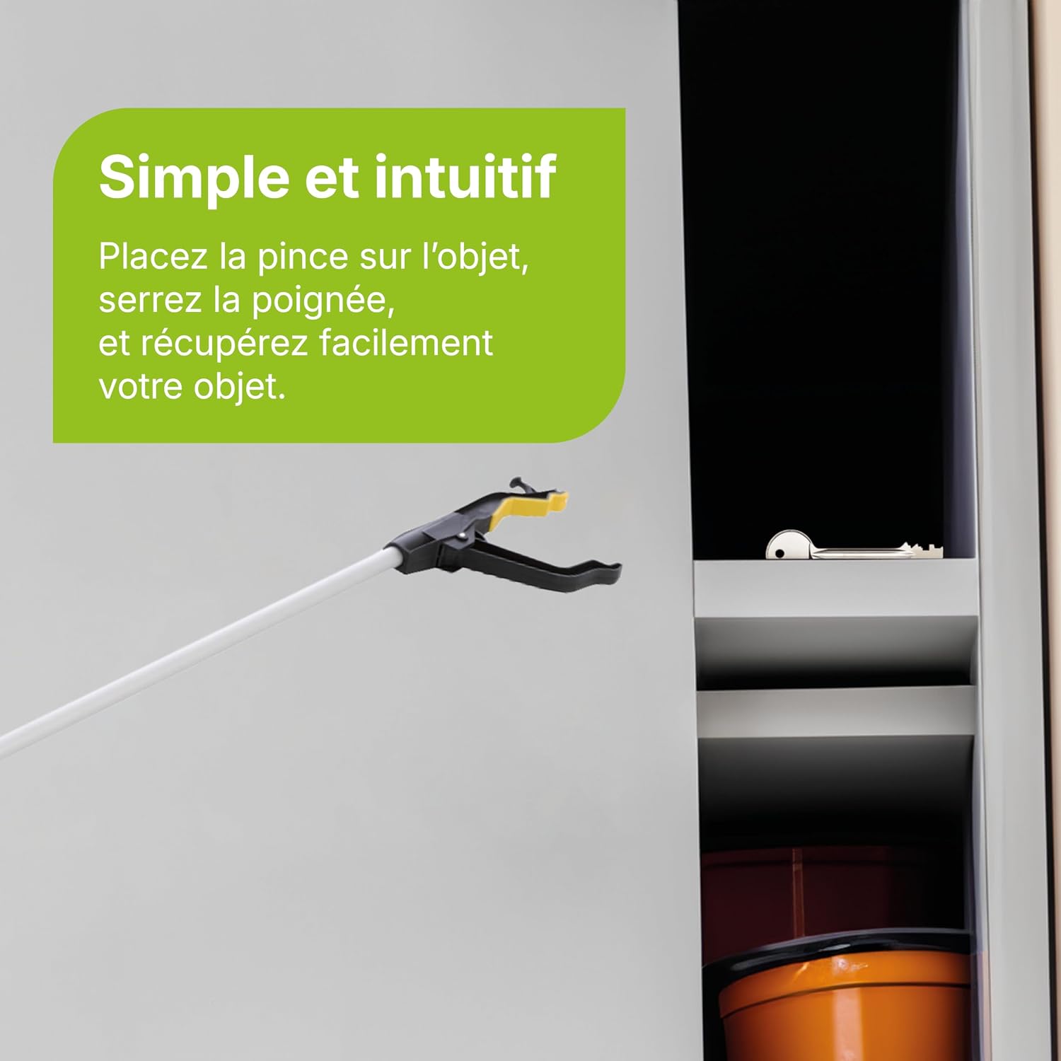 Pince de prehension avec embout aimante 76cm — Outil de ramassage pour seniors et handicapes, machoires souples antiderapantes