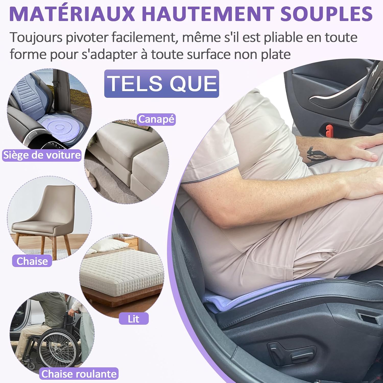 Plateau pivotant 360 degres 45 cm — Aide au transfert pour seniors, personnes handicapees et femmes enceintes