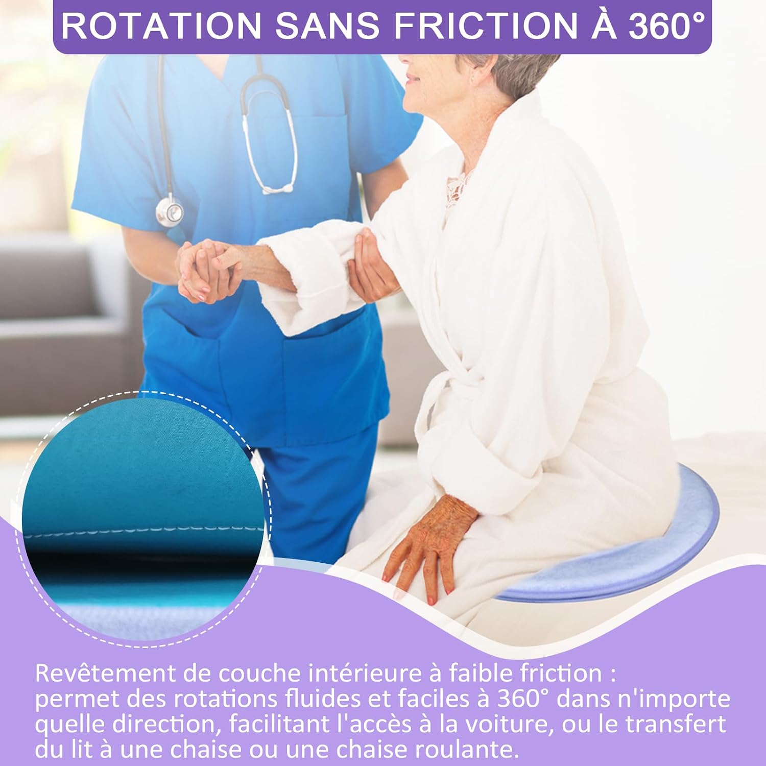 Plateau pivotant 360 degres 45 cm — Aide au transfert pour seniors, personnes handicapees et femmes enceintes