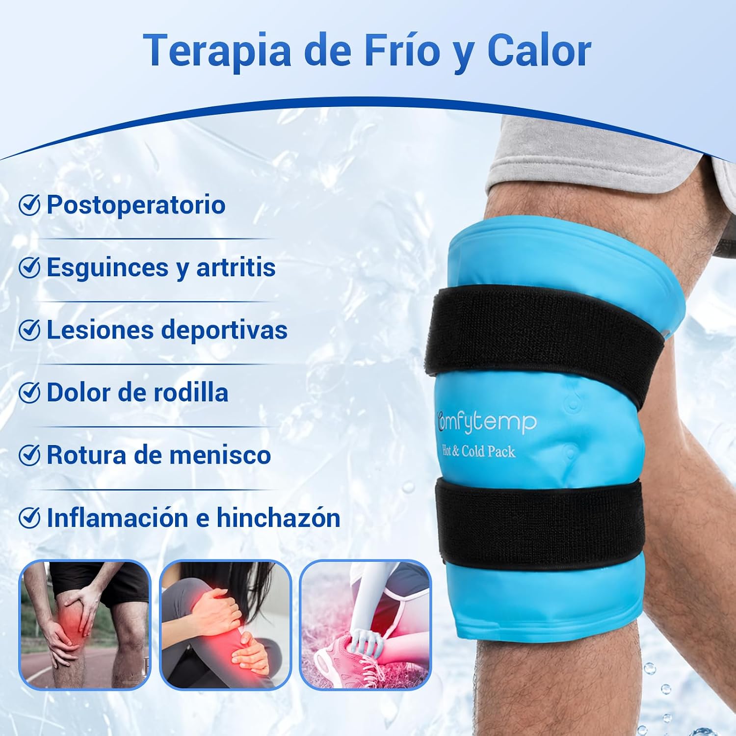 Poche de gel chaud/froid pour genou — Soulagement arthrose, douleurs articulaires et recuperation post-operatorie