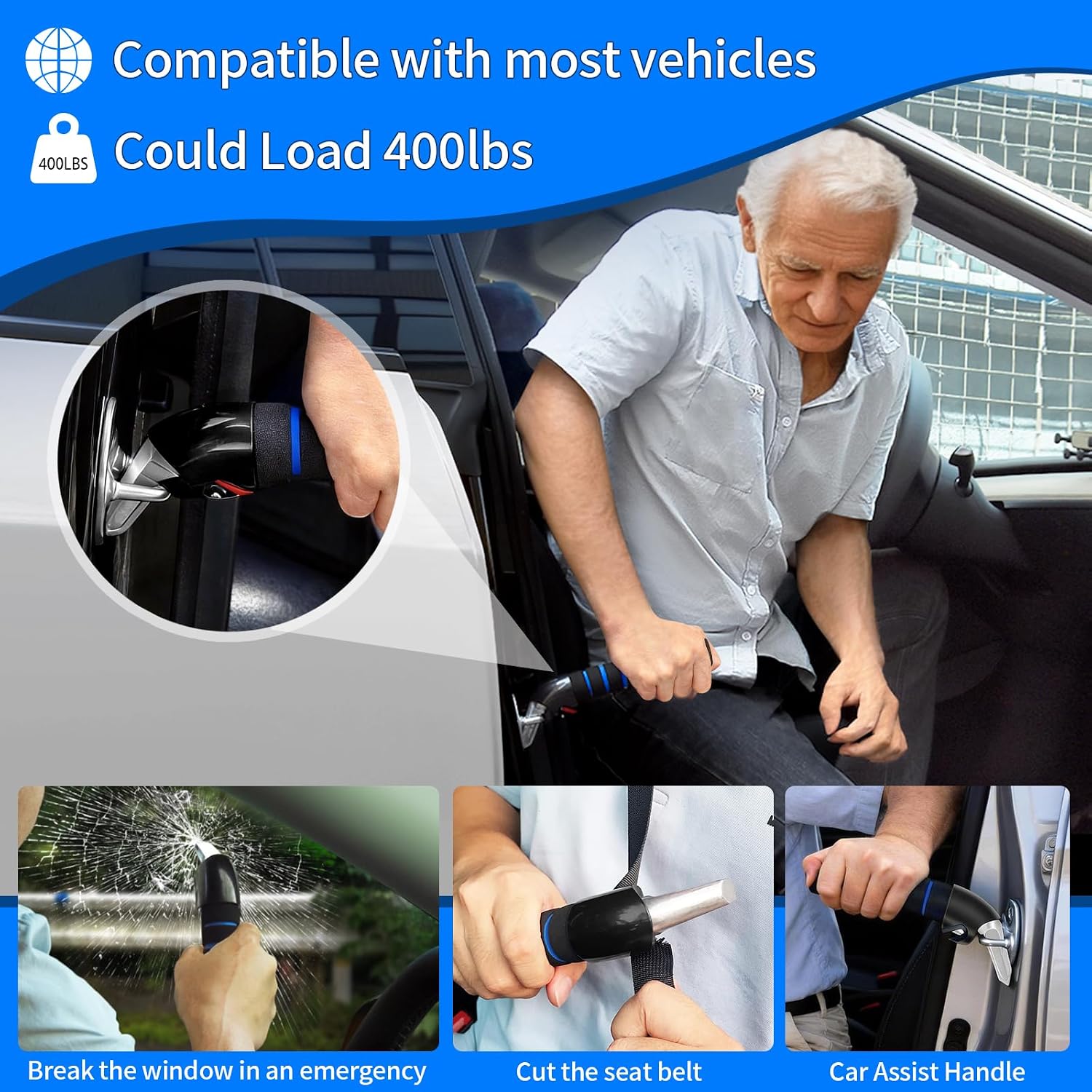 Poignée de voiture pour seniors — Aide à la sortie du véhicule pour personne âgée ou handicapée