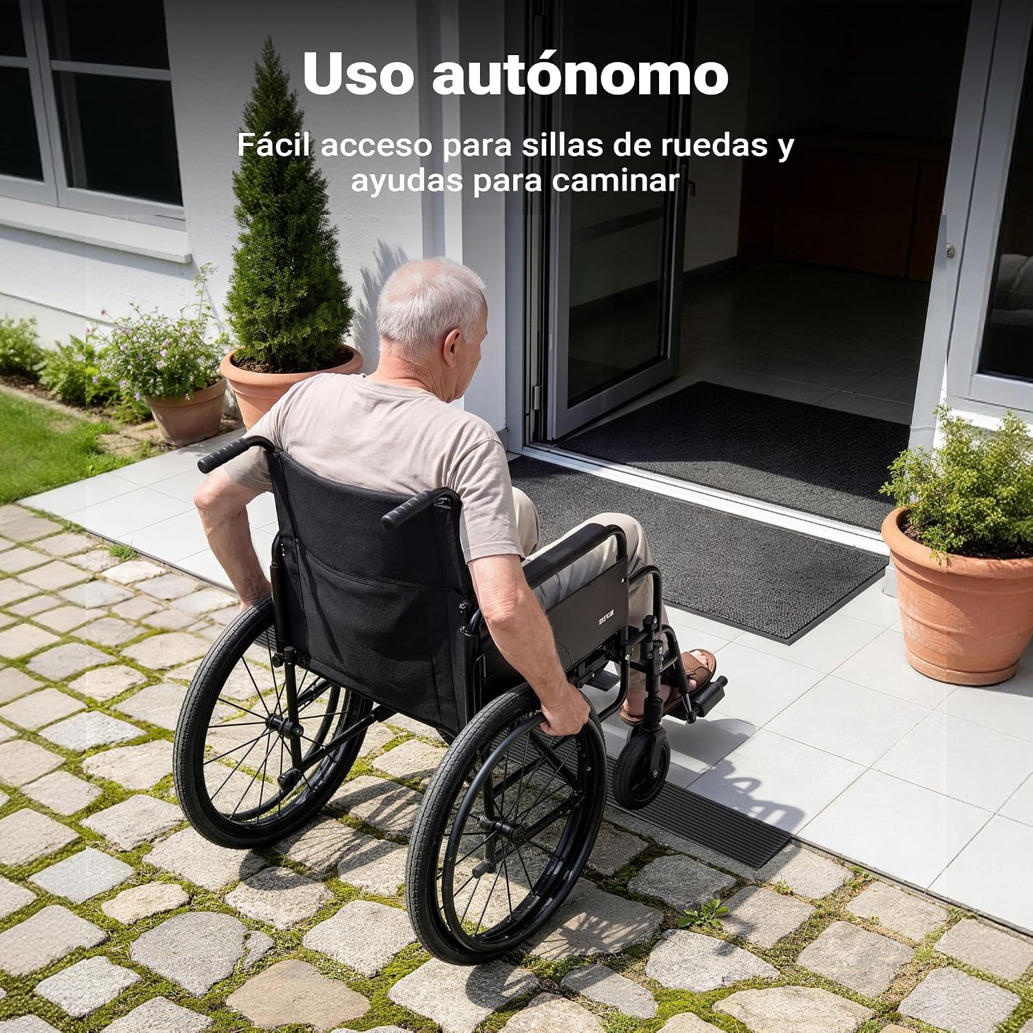 Rampe de seuil en caoutchouc 90 cm — Acces fauteuil roulant et deambulateur, surface antidérapante