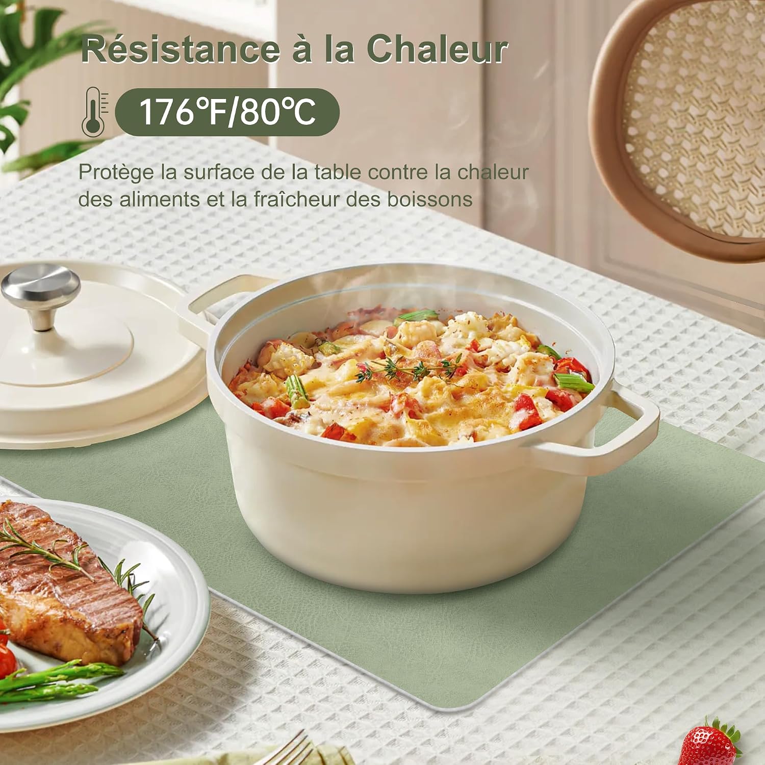 KitchenBoss — Mantel individual lavable antideslizante doble cara con posavasos (6 piezas)