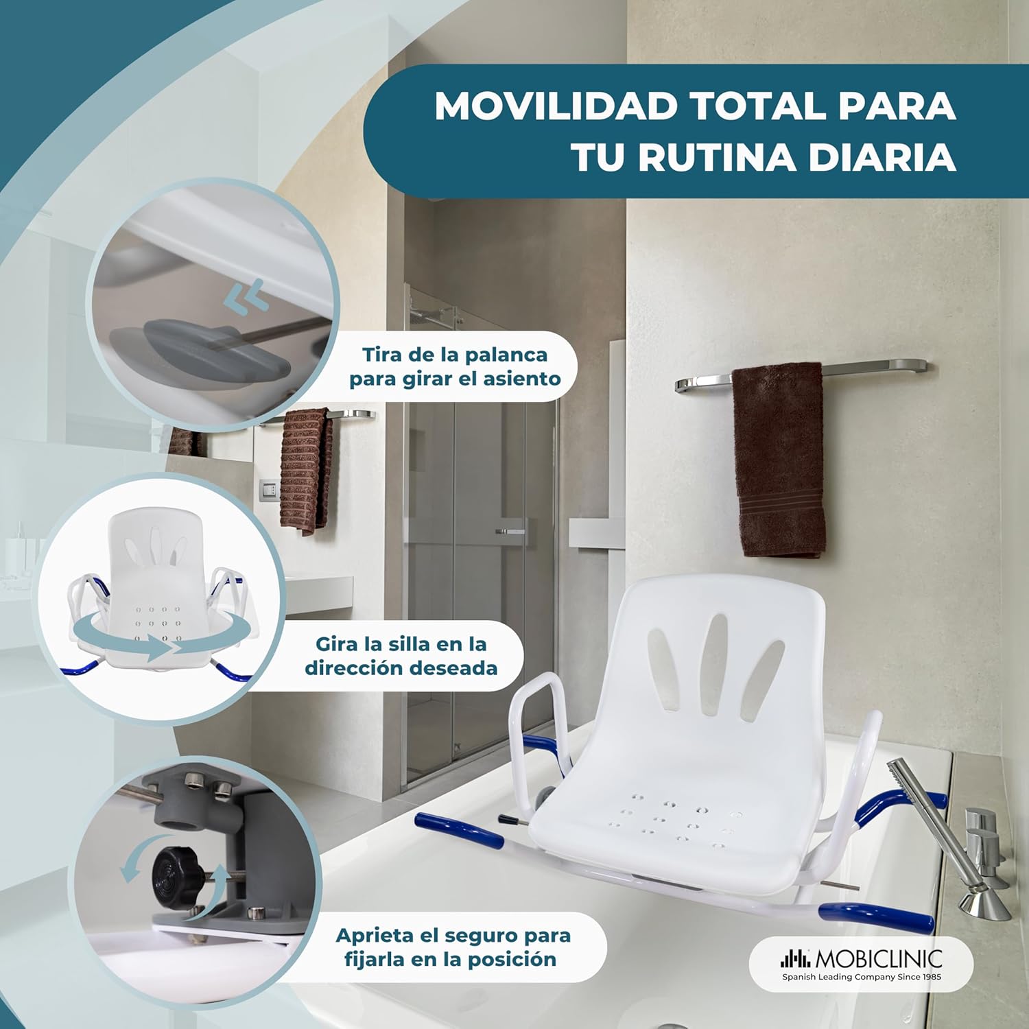 Siege de bain rotatif 360 degres — Solution de douche securisee pour seniors et handicapes