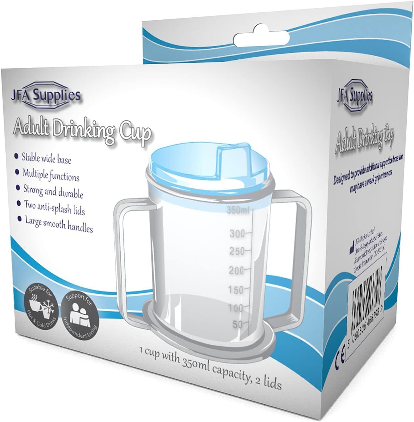 Tasse ergonomique avec bec verseur anti-éclaboussures — Solution adaptée pour troubles de la préhension