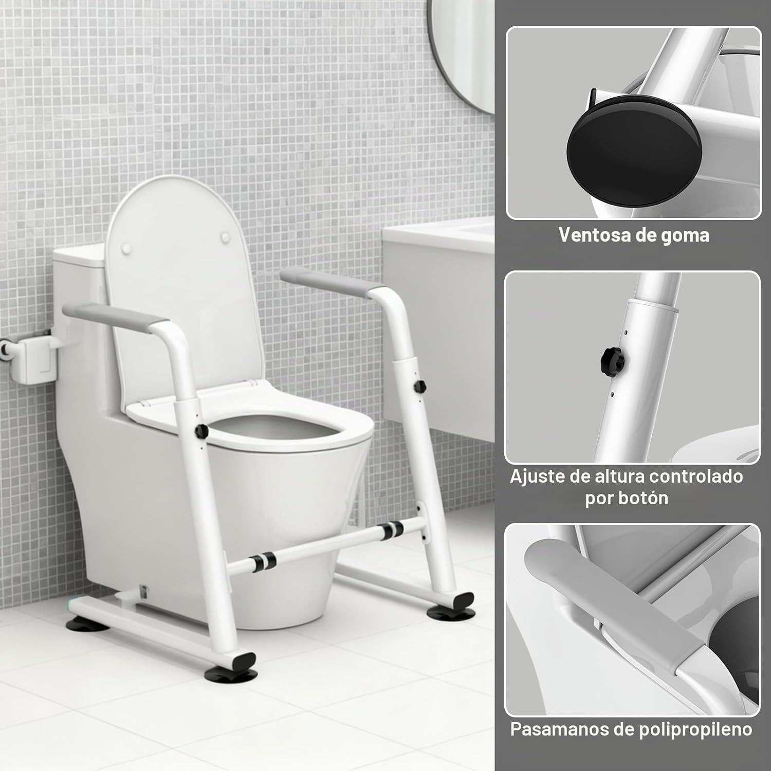 Cadre de toilette reglable sans perçage — Aide au lever securisee pour seniors
