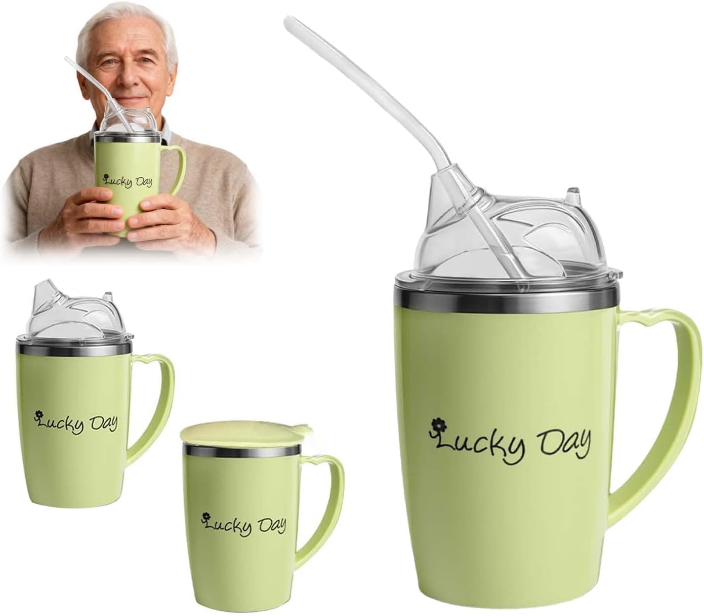 Verre 3 en 1 adapte avec paille et bec verseur — Solution anti-fuite pour seniors, Parkinson et troubles de la deglutition