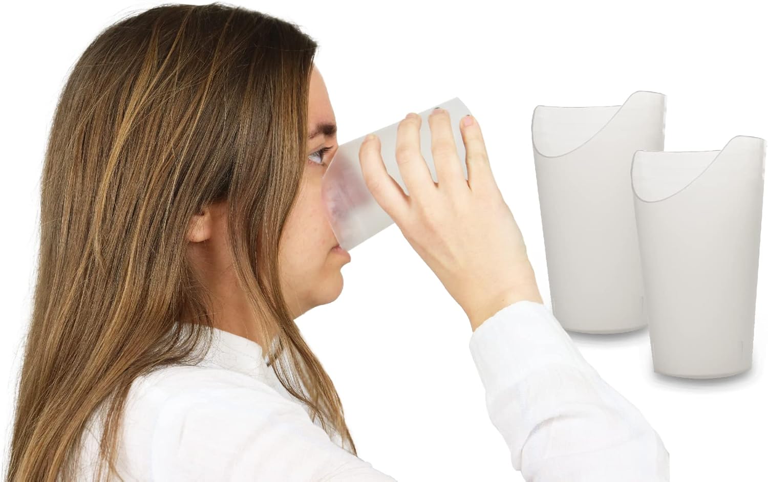 Verre à découpe nasale ergonomique — Boire sans pencher la tête, solution anti-fausse route